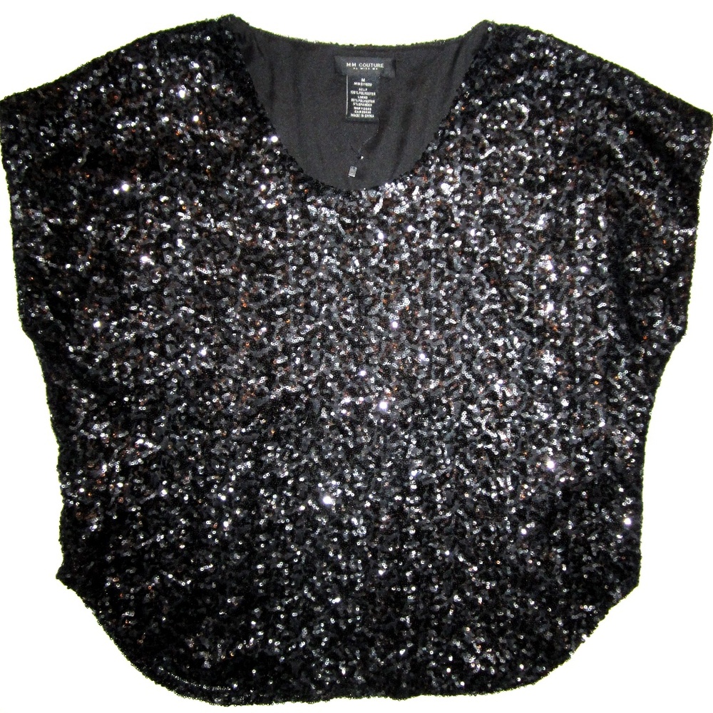 🆕 MISS ME Couture M Medium Black Sequined Shirt Dolman Top Holidays NEW